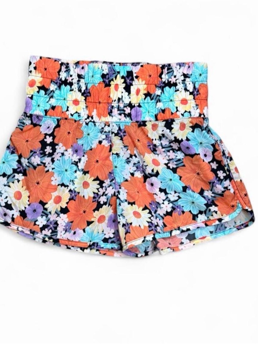 Floral Athletic Shorts - Orange & Blue Flowers